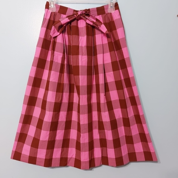 J. Crew Gingham Midi Skirt Pink Tie Back Size - Picture 8 of 10
